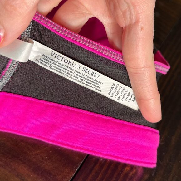 VSX Sport Hot Pink & Silver Glitter Zipper Front Lightly Lined Sports Bra - Picture 7 of 8